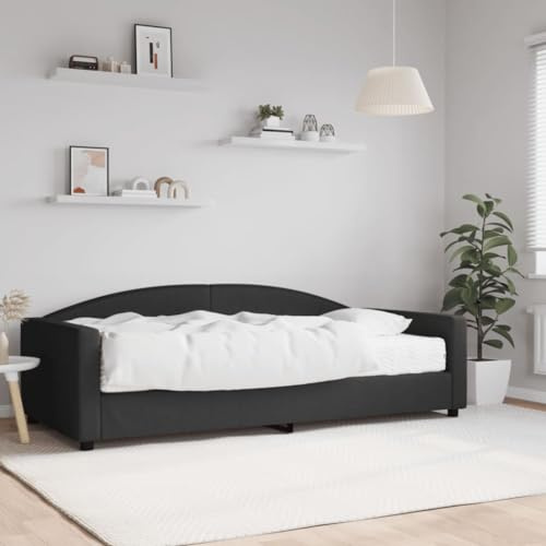 JHQHSM Letto giornaliero con materasso nero 100 x 200 cm tessuto divano letto letto ospiti confortevole materasso in schiuma resistente tessuto robusto struttura in legno multifunzionale