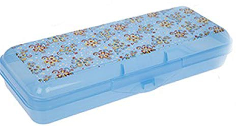 HomestreetUK Bright Hard Shell Plastic Pencil Case with Print, Deep Plastic Pencil Tin Style Stationery or Craft Carry Box Pink Blue Orange (Blue Cocktails)