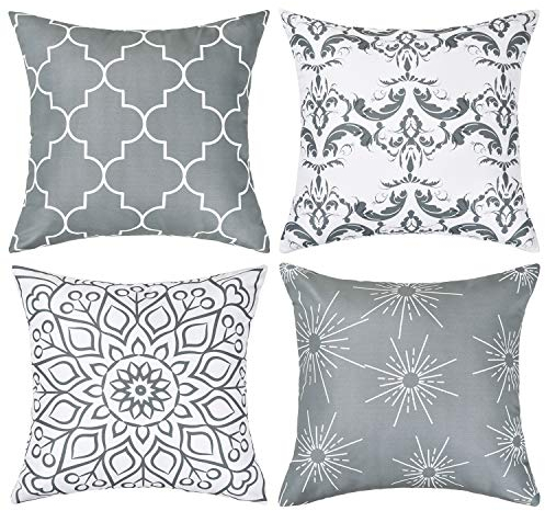 Alishomtll 4er Set Dekorative Kissenbezüge 40 x 40 cm Grau Outdoor Super Weiche Kissenbezug Zierkissenbezug Muster Kissenhülle für Couch Zimmer