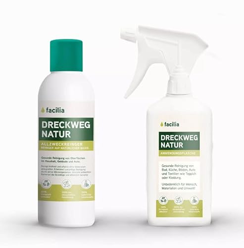 facilia Dreckweg Natur Allzweckreiniger – 100% natürliches Bio Reinigungsmittel ohne Chemie für Haushalt, Camping & Büro | Umweltfreundlich & Effizient (500 ml Konzentrat + Sprühflasche)