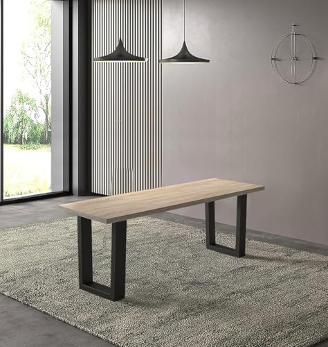 Hallowood Furniture Dudley Dining Bench 120cm with Wooden Top and Black Metal U Shaped Legs, Modern Industrial Style Kitchen Bench Seat for Home Dining Room, Living Space or Cafe