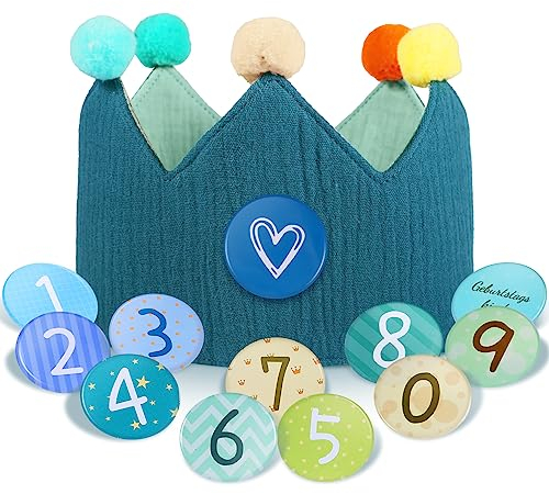 Qetlavee Geburtstagskrone Musselin,krone geburtstag Jungen Mädchen | Kinder Partyhüte,Party Deko| Kindergeburtstag | für den | aus Button Zahlen von 0-9