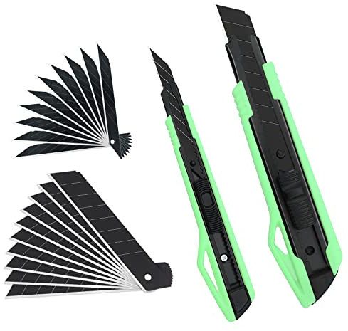 MANUFORE 2 Couteaux Utilitaires Rétractables Verts – Cutter 9mm 30° + Cutter 18mm avec 20 Lames, Idéal pour Bricolage et Découpe de Précision