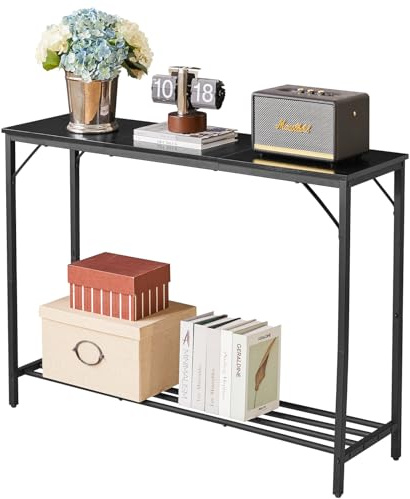 YMYNY Consolle Ingresso, Tavolo Console Stretto, Piccolo Tavolo per Decorazioni, Tavolino da Divano, Corridoio, Soggiorno, Ufficio, Assemblaggio Semplice, 107 x 30 x 78CM Nero HST006B