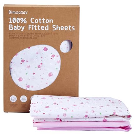 Bimocosy Spannbettlaken Bettlaken 2er Pack，atmungsaktives Spannbetttuch Kinderbett，aus 100% Baumwolle-Twill 60x120cm, Kleine Blüten Muster, Rosa, Oeko-TEX Standard 100 Zertifiziert