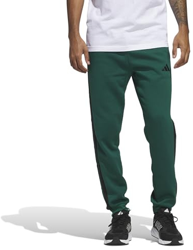 adidas Uomo Essential Three Stripes Fleece Pants, Collegiate Green/Black, M