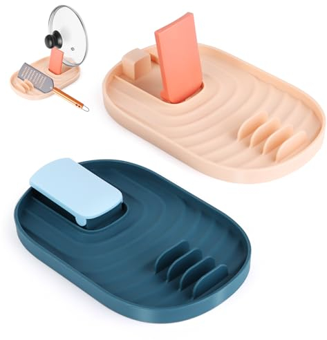 2PCS Repose Cuillère Cuisine en Silicone,Repose Pose Ustensiles,Support Couvercle Repose,Porte Couvercles Pliable Repose Cuisine Support Couvercle,pour Cuisinière,Louche,Couvercle,Baguettes,Ustensile