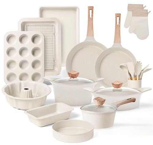 RIOVARM Induction Batteries de cuisine Antiadhésif Sets de poêles et casseroles avec couvercles, PFOA Poêle Set de moules à pâtisserie, Poêle à frire, Casserole avec revêtement en granit