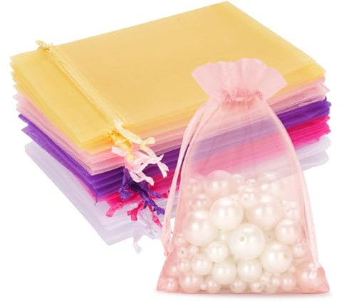G2PLUS Multi-colored Organza Gift Pouches 10x12cm: Small Favor Bags, 50 PCS | Wedding Jewelry Bags, Coloful Mesh Pouches for Wedding, Christmas, Birthday, Anniversary