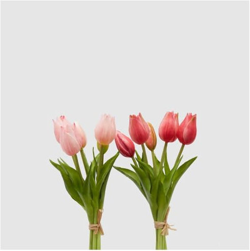 EDG Enzo de Gasperi Tulipano Olis gommoso, Fiore Artificiale per Decorazione, Bouquet 5 Tulipani Finti H26 cm 2 Varianti(1pz) Fucsia