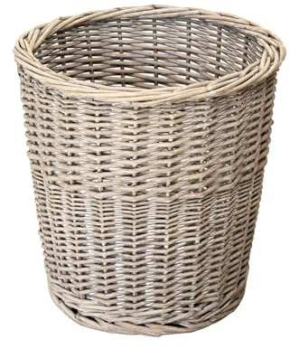 Darthome Grey Wash Round Waste Bin 30x30cm Willow Wicker Natural Rustic Home Office Paper Basket