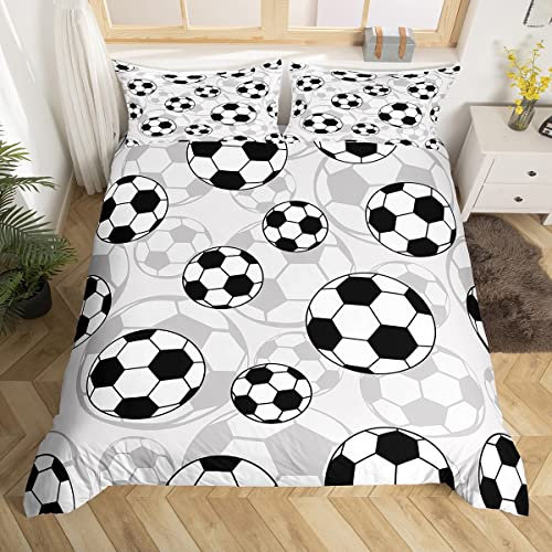 Loussiesd Juego de ropa de cama con diseño de balón de fútbol, juego de ropa de cama para niños y niñas, temática deportiva, juego de cama de competición de pelotas, colección de dormitorio, 2 piezas