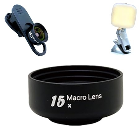 FotoZ Macro Lens with Rechargable LED Fill Light, & Wide Lens, Clip for iPhone Android Smartphone Tablet for Vlogger, Tiktok, Video Conference, Lighting for Web cam with Clip on Selfie Light