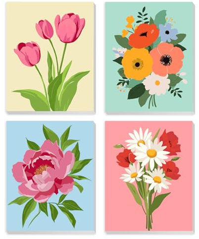 MXJSUA Peonías Lirios Flores Juego De 4 Lienzos Enmarcados Para Pintar Por Números Para Niños Y Adultos, Kits De Manualidades De Pintura Acrílica DIY Para Decoración De Pared Del Hogar, 20x25cm