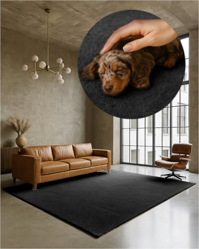 TEXMAXX Weicher Kurzflor Teppich Wohnzimmer mit rutschhemmender Rückseite (60 x 110 cm) - Modern für Flur, Esszimmer und als Schlafzimmer Teppich in Grau - Waschbar bis 30 Grad