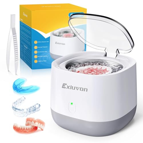 Exluvon Ultrasonic Retainer Cleaner Machine, 45kHz Portable Dental Cleaning Pod, 250ML Ultrasonic Dental Cleaner for Dentures