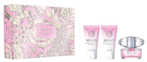 Versace Bright Crystal Eau de Toilette Set de regalo 2025-50 ml EDT, loción corporal de 50 ml y gel de ducha de 50 ml