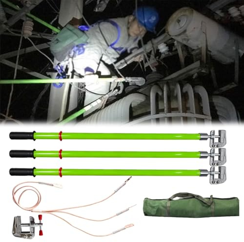 Högspänningsjordningsstång Bärbart Jordningskit För El – 3 Isolerade Jordningsstavar, Koppartråd, Aluminiumklämma Och Förvaringspåse(Copper Wire 1.5m/4.9ft+5m/16.4ft)