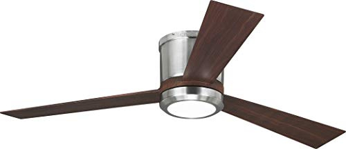 Monte Carlo 3CLYR52BSD-V1 Clarity 52 Hugger Fan with LED Light and Remote, 3 Blades, Brushed Steel