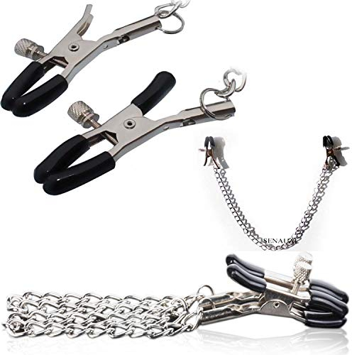 FOPS Morsetti per Capezzoli BDSM Regolabili con Catena 30 cm in Acciaio - Pinze Nipple Clamps per Donne Uomini Coppie Stimolazione Erotica SM Bondage Sex Toys Estremi I05