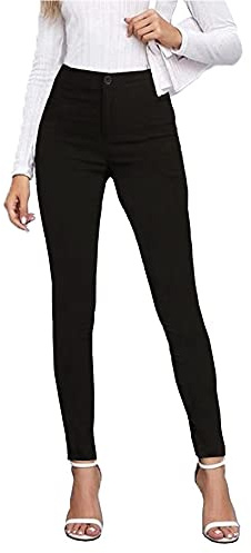 femiss Women Skinny Stretch Teen School Trousers Tight fit Everyday Girls Grey Ladies Office Work Trousers (BLK-12-Short)