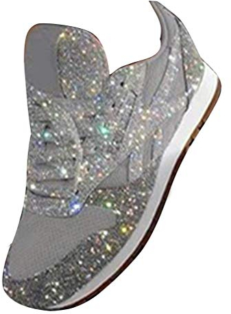 Tomwell Damen Sneaker Pailletten Glitzer Flach Schuhe Freizeit Schnürer Sportschuhe Glänzende Schuhe Laufschuhe Sneaker Silber 39 EU