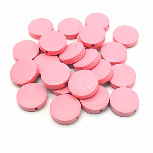 120 Pieces Round Wood Discs With Hole - Flat Coin Beads Spacer Diffuser Charm Pendants for Christmas Birthday Board Tags DIY Jewelry Earring Making (1 1/5, Pink)