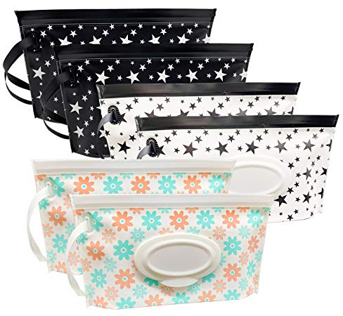6 Pièces Pochettes de Lingettes Humides, Sac à Lingettes Mouillées Portable, Distributeur Pochette Boîte de Rangement de Lingettes Humides Réutilisable pour Bébé Lingettes (Style 03)