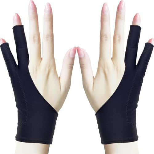 TIMEBETTER Drawing Glove, Artist Glove for Drawing Tablet, iPad, Digital Art Creation - Palm Rejection, Exposed Fingertip, Suitable for Left and Right Hand - M, Pack of 2
