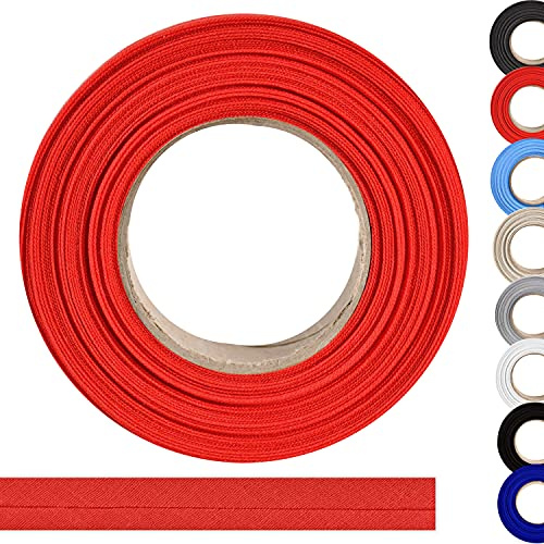 ME:NaMa Bias band av hög kvalitet 100 % bomull, 10 m x 18 mm (vikt), twillband, bomullsband, biasband, perfekt för självsömnad, tillverkad i Belgien, på rulle (röd)