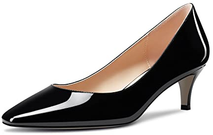 NobleOnly Femmes Bas Kitten Talon Heel Fermé Carré Bout Slip-on Escarpins Classique Cute Dress Mariage Party Chaussures 5 CM Heels Noir 44 EU