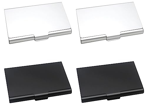 Senbaler 4 Stück Visitenkartenetui Slim für Herren Damen,Aluminium Visitenkartenbox,Kreditkarten Organizer,Professionelle Visitenkartenhalter (Schwarz+Silber)