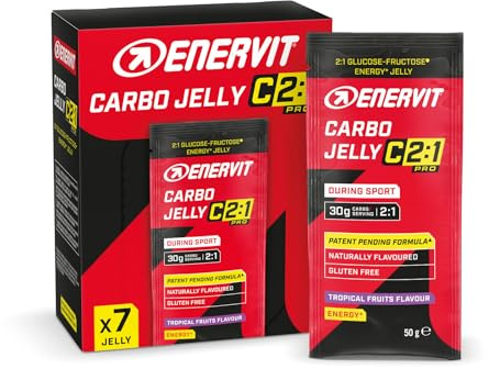 Enervit, Carbo Jelly C2:1PRO, Gelatine Energetiche, 30g di Carboidrati, Gusto Tropicale, Per Attività di Endurance ad Alta Intensità, Massima Tollerabilità, Senza Glutine, Vegan, Box da 7 Confezioni