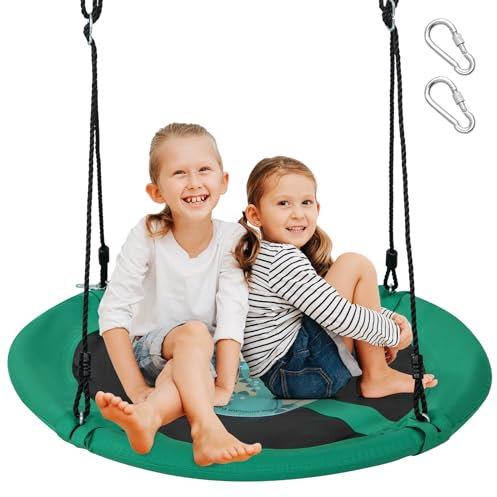 RELAX4LIFE Altalena a nido di 102 cm per bambini, con 2 Moschettoni, Corde Regolabili, Tessuto in Oxford Impermeabile, per Parco giochi e Giardino Esterno(VERDE)