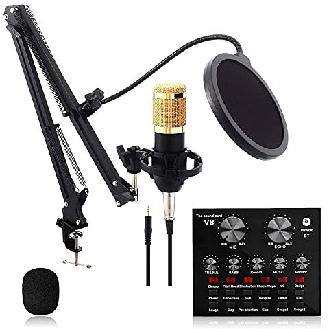 Ensemble de Microphones à condensateur, Ensemble de micros avec Bras de Ciseaux à Suspension réglable, Support Anti-Choc en métal et Filtre Anti-Pop Double Couche pour Podcast, Jeu, vidéo Youtube, f