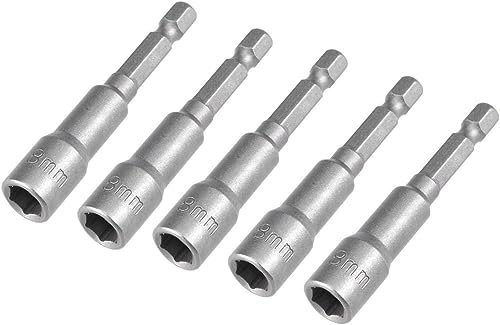 Fixinus Juego de 5 llaves de vaso magnéticas de 8 mm, 1/4 pulgadas hexagonales de 1/4 pulgadas, adaptador de tuerca, hexágono interior métrico para taladro o atornillador inalámbrico, 65 mm de