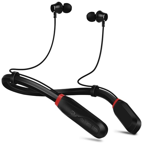 Terubin Neckband Bluetooth Headphones, 200H Playtime Wireless Stereo Earbuds with Microphone, Waterproof for Sports/Workout/Office (Black)