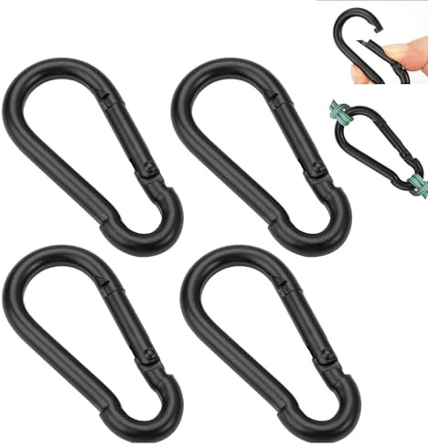 AzureRay Mousqueton Petit Noir, 4 Pièces en Fer 6 x 2.8cm Mini Mousqueton, Porte-clés de Fixation Polyvalent pour Polyvalent pour Camping, Voyage, Randonnée, Pêche, Sac à Dos