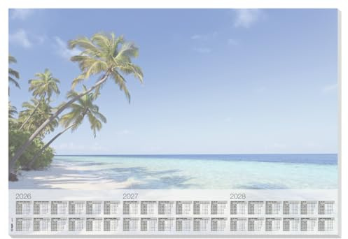 SIGEL H6470 Sous-main en papier, calendriers sur 3 ans et semainier, design plage, A2 (59, 5 x 41 cm), bleu et vert, 30 feuilles