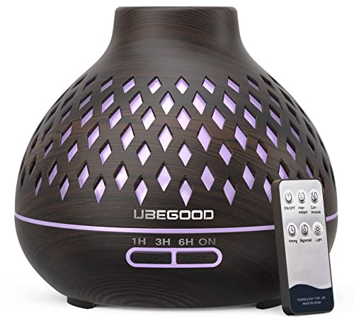 UBEGOOD Diffuseur d'arômes, 400 ML, diffuseur d'huiles essentielles avec 7 Couleurs LED, diffuseur d'huiles essentielles, humidificateur à ultrasons pour la Maison, Le Bureau, Le Spa, Le Yoga (Noir)