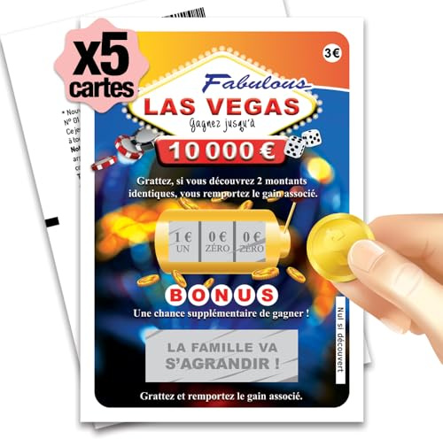 Lot 5 Cartes à Gratter Annonce Grossesse La Famille va s'agrandir - Ticket Surprise Style Loterie - Fabriqué en France