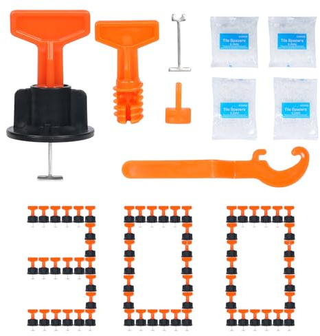 Kit de nivellement carrelage réutilisable 300 pièces – 1000 croix 2 mm + 1000 croisillons 3 mm, 6 clés spéciales et 40 tiges en acier, outils professionnels pour pose de sols (rouge)