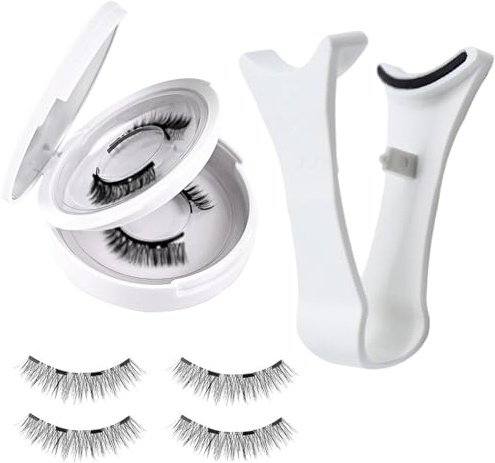 Pestañas magnéticas con aplicador, 4 pestañas magnéticas reutilizables, no necesita pegamento ni delineador de ojos, accesorios de maquillaje de ojos para mujeres, para viajes, citas, actuaciones