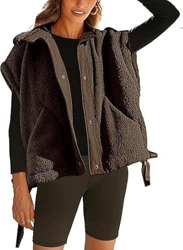Omoone Gilet Sherpa surdimensionné doublé en polaire avec poches pour femme
