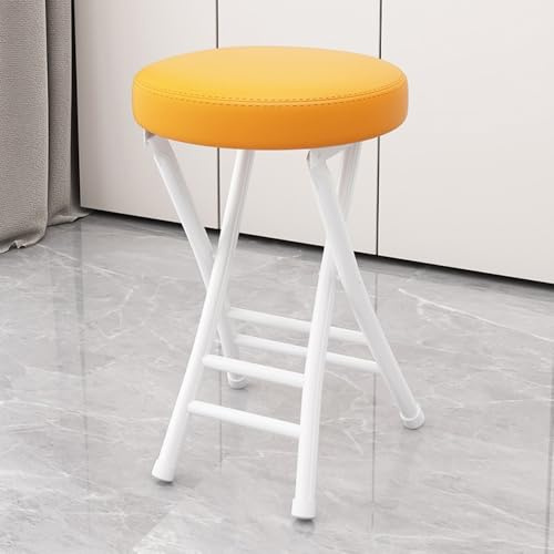 QTWLG 50cm Hem Hopfällbar Pall Läder Vadderad Fällbara Stolar För Kök Campingdisk Inomhus Utomhus Portabel Hopfällbar Stol(Orange+White)