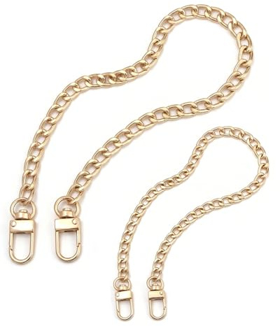 JIRVEX 2 piezas cadena para bolso dorada 60 cm 120 cm correa metálica plana para bolsos, correas de hombro como asas para bolsos, carteras, proyectos DIY y bandoleras.