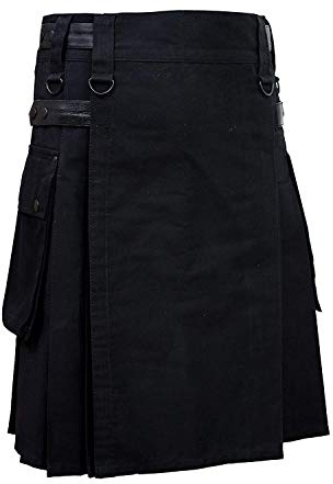SHYNE KILTS U.K Men Black Leather Straps Fashion Sport Utility Kilt Deluxe Kilt Adjustable Sizes