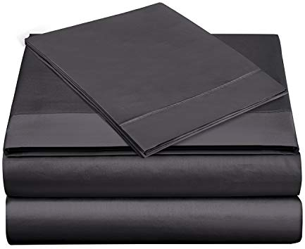 ARlinen 4-teiliges Bettwäsche-Set, 100 % ägyptische Baumwolle, California-Kingsize-Bettlaken, atmungsaktiv, weiche Bettlaken, 25,4 cm tiefes Spannbetttuch, Dunkelgrau, massives