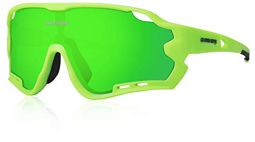 Queshark Sport Sonnenbrille Fahrradbrille Sportbrille mit UV400 4 Wechselgläser Linse für Outdooraktivitäten wie Radfahren Laufen Klettern Autofahren Laufen Angeln Golf Unisex