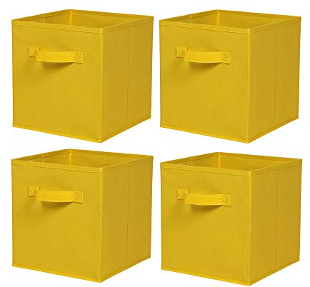 BonChoice Foldable Storage Cubes Boxes with Handle for Home Organization, Fabric Wardrobe Storage Box Organizer Basket Bins for Clothes Toys Towels, Collapsible&Durable (4, Yellow)